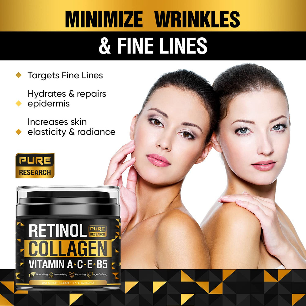 PURE RESEARCH Retinol Face Cream application demonstrates smooth texture ideal for daily use.
