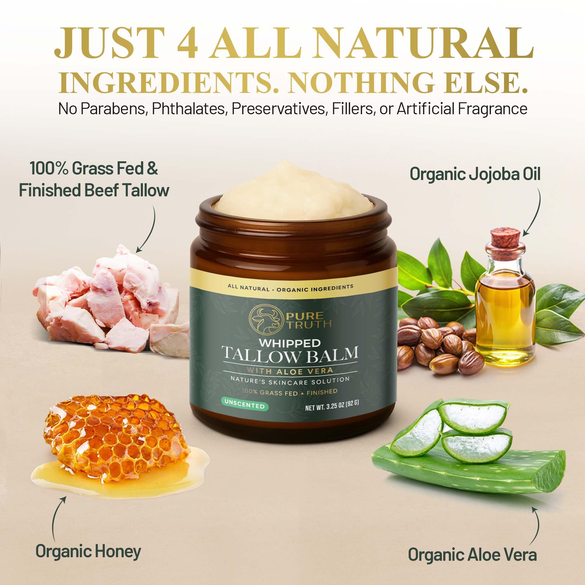 Pure Truth whipped tallow honey balm texture close-up highlighting nourishing cream