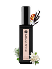 PUREAMOR Amber Vanilla EDP bottle highlights warm vanilla amber for long-lasting daily wear.