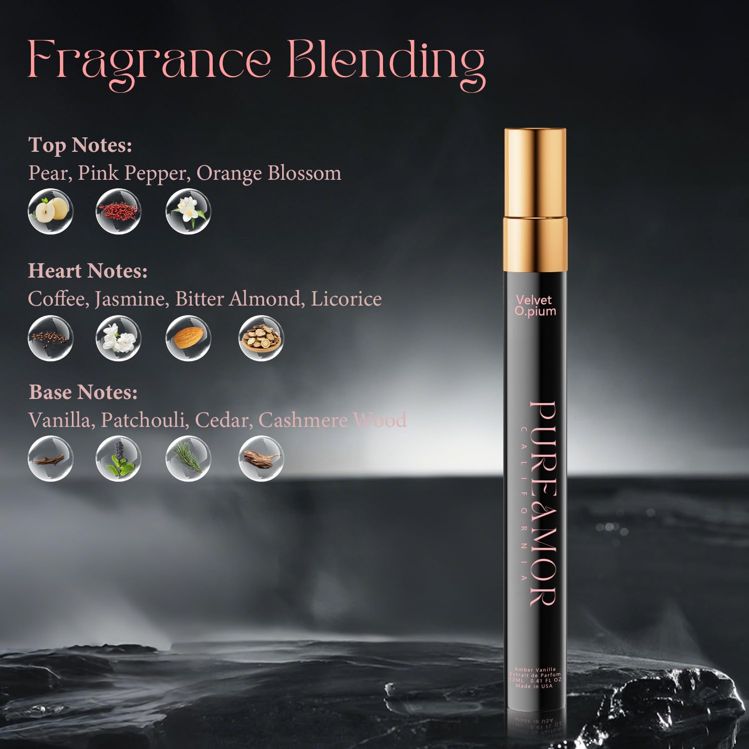 PUREAMOR amber-vanilla travel-size bottle for on-the-go moments