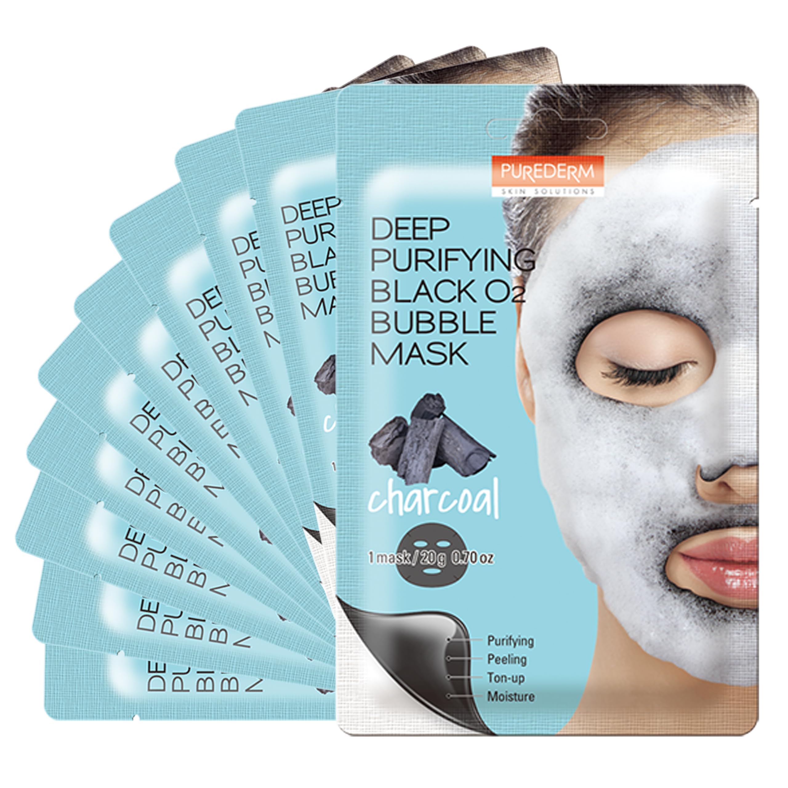 Purederm Deep Purifying Black O2 Bubble Mask charcoal foam in action for deep cleansing pores.