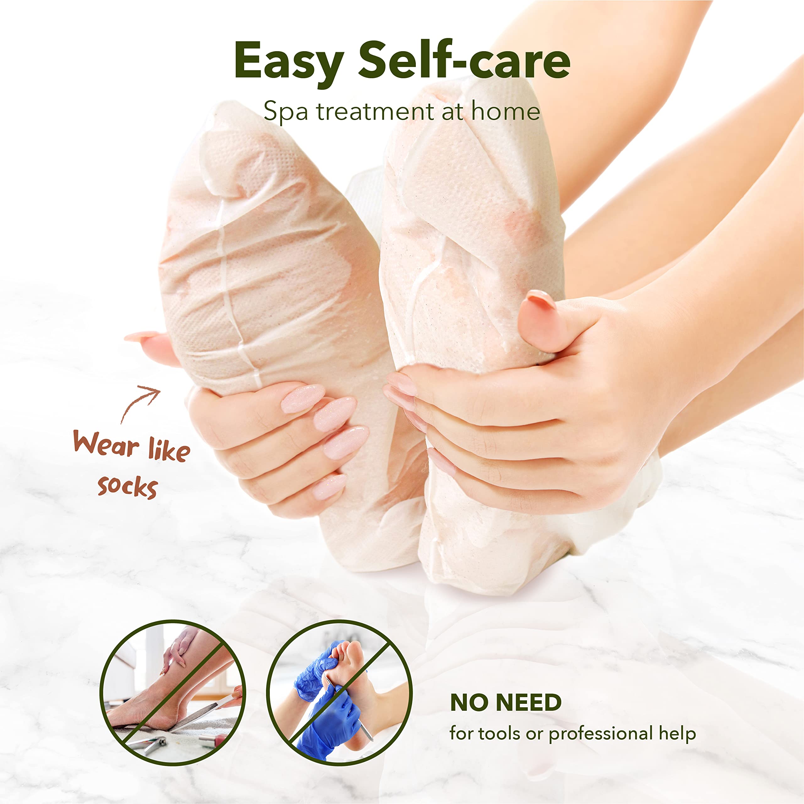 Purederm Shiny & Soft Foot Peeling Mask being worn for at-home foot treatment.