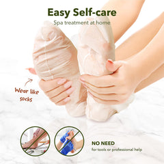 Purederm Shiny & Soft Foot Peeling Mask being worn for at-home foot treatment.