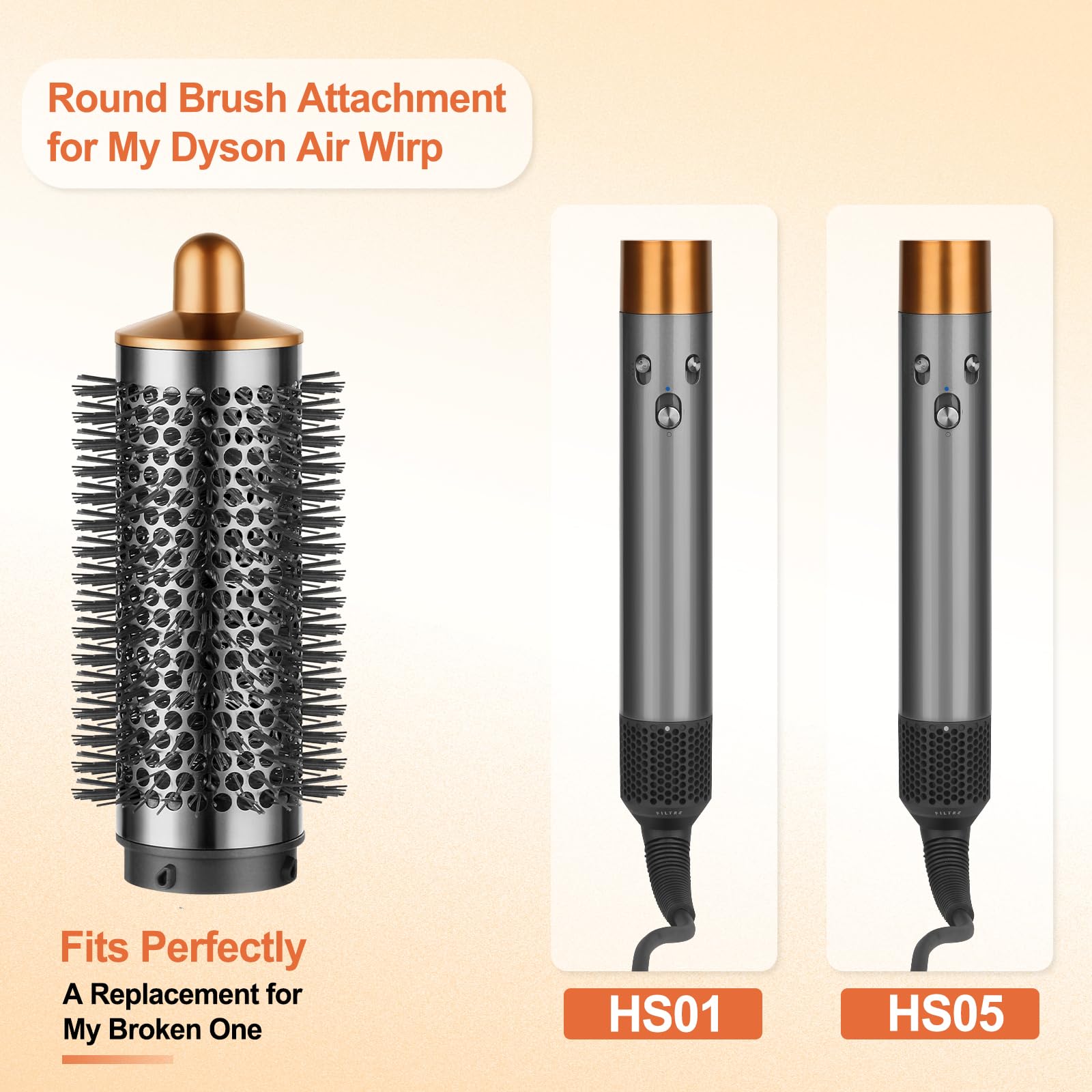 PUREGUST round-brush-attachment-closeup-gold captures heat-resistant bristles designed for durability.