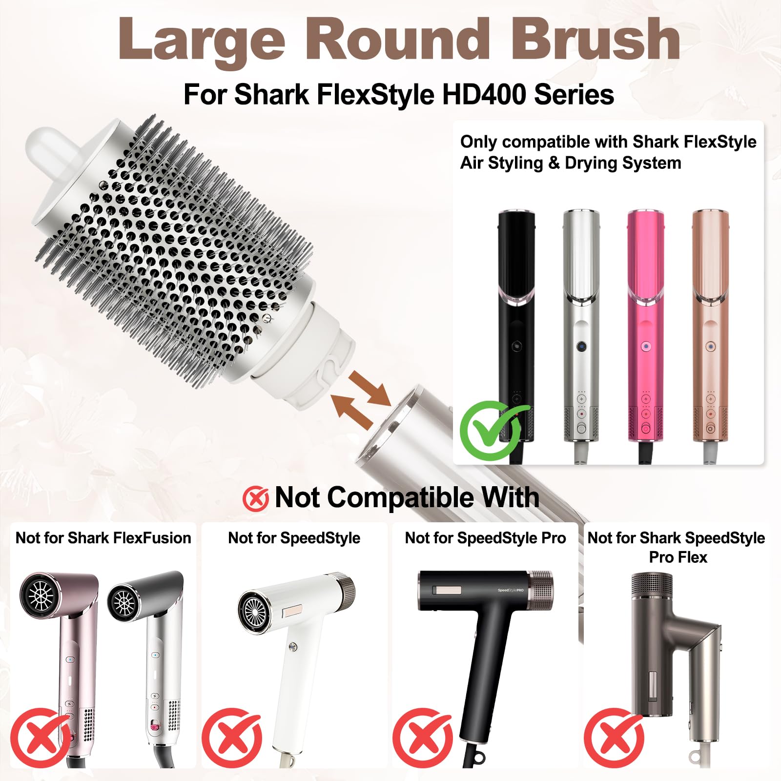 PureGUST round brush attachment showing Shark FlexStyle compatibility for easy attachment