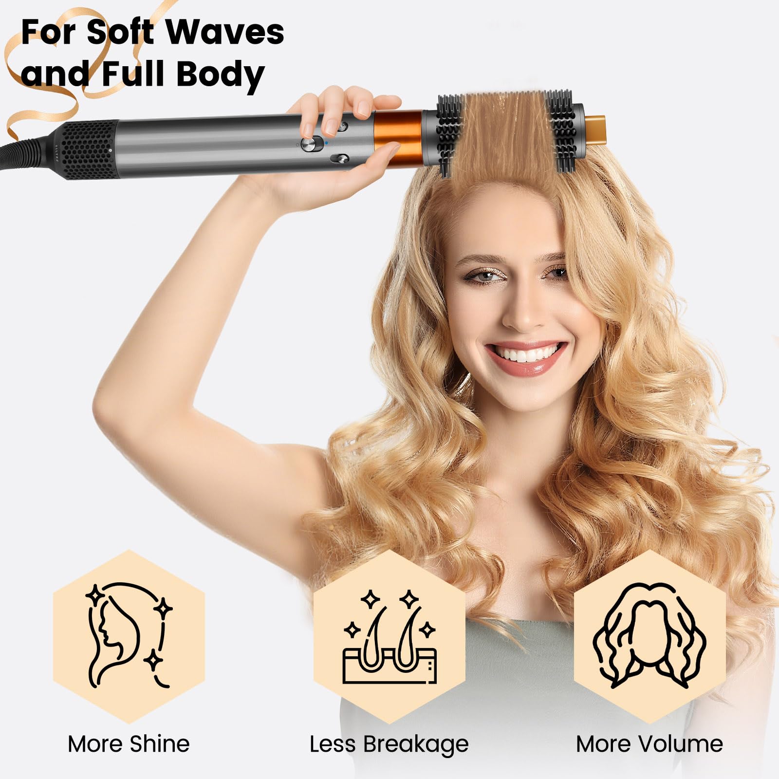 PUREGUST smoothing brush shows frizz reduction for a polished look.