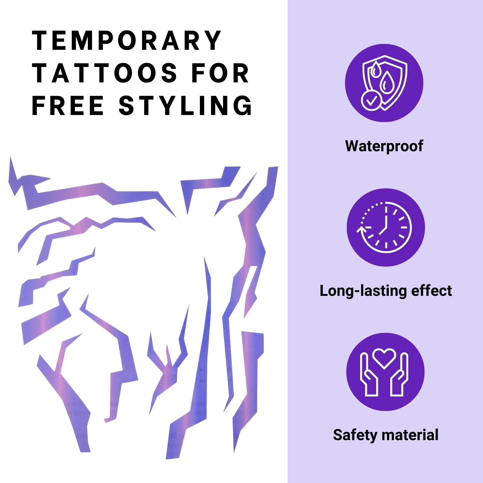 Purehair purple-ombre-tattoo waterproof-durability endures sweat and movement.