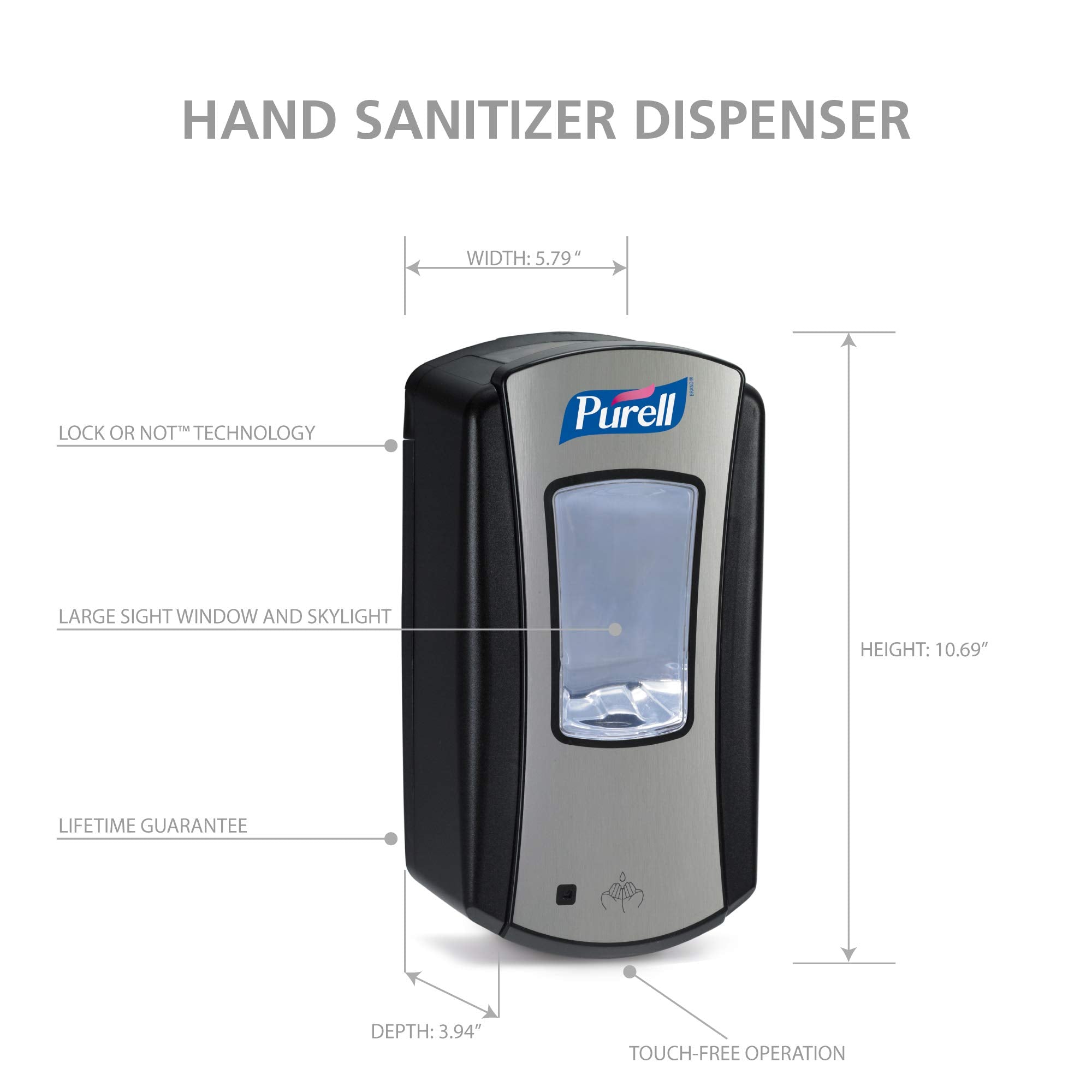 Purell LTX-12 1200 mL refill label highlights large capacity and fewer changeouts.