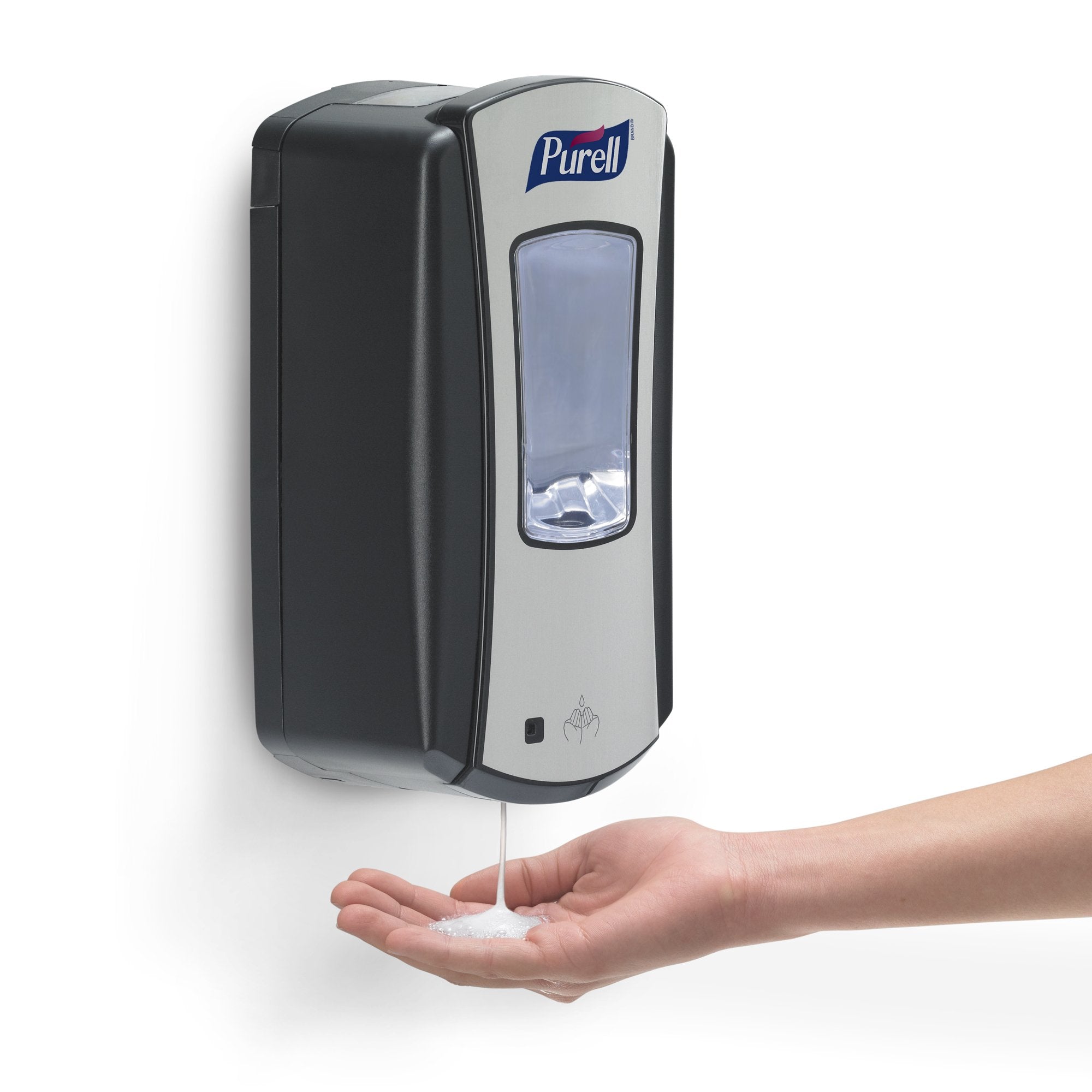 Purell LTX-12 dispensing action demonstrates hands-free operation for high-traffic areas.