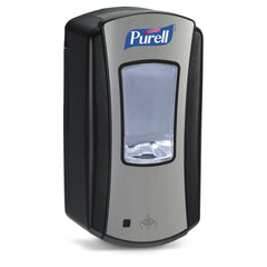 Purell LTX-12 dispenser in chrome-black front view boosts touch-free hygiene in busy spaces.
