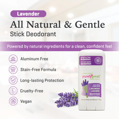 Purelygreat lavender deodorant stick in hand ready for on-the-go use.