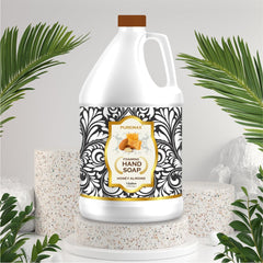 Puremax Honey Almond foam dispensing close-up shows thick, moisturizing foam.