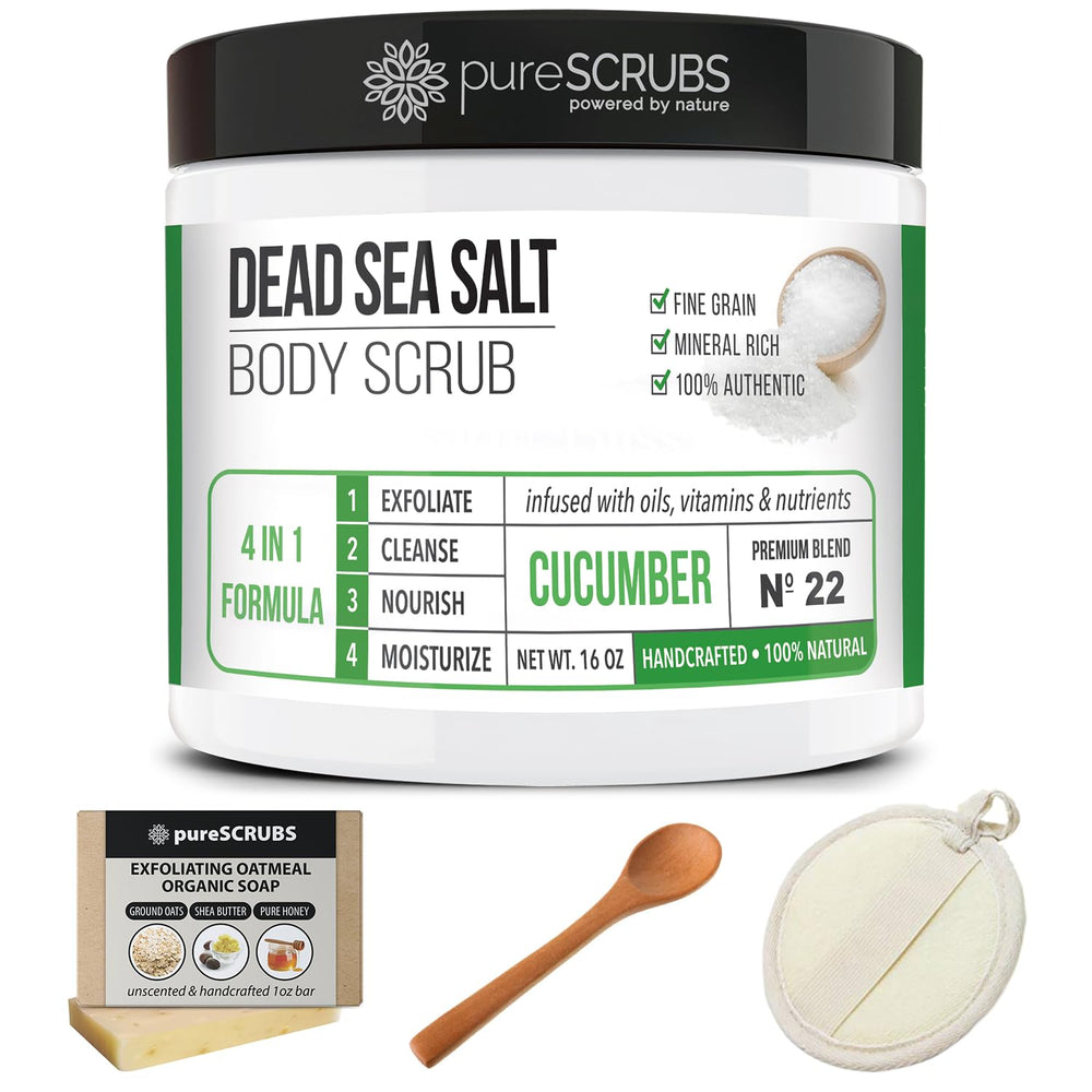 PureSCRUBS cucumber body scrub set aroma fills the bathroom with spa-like cucumber scent