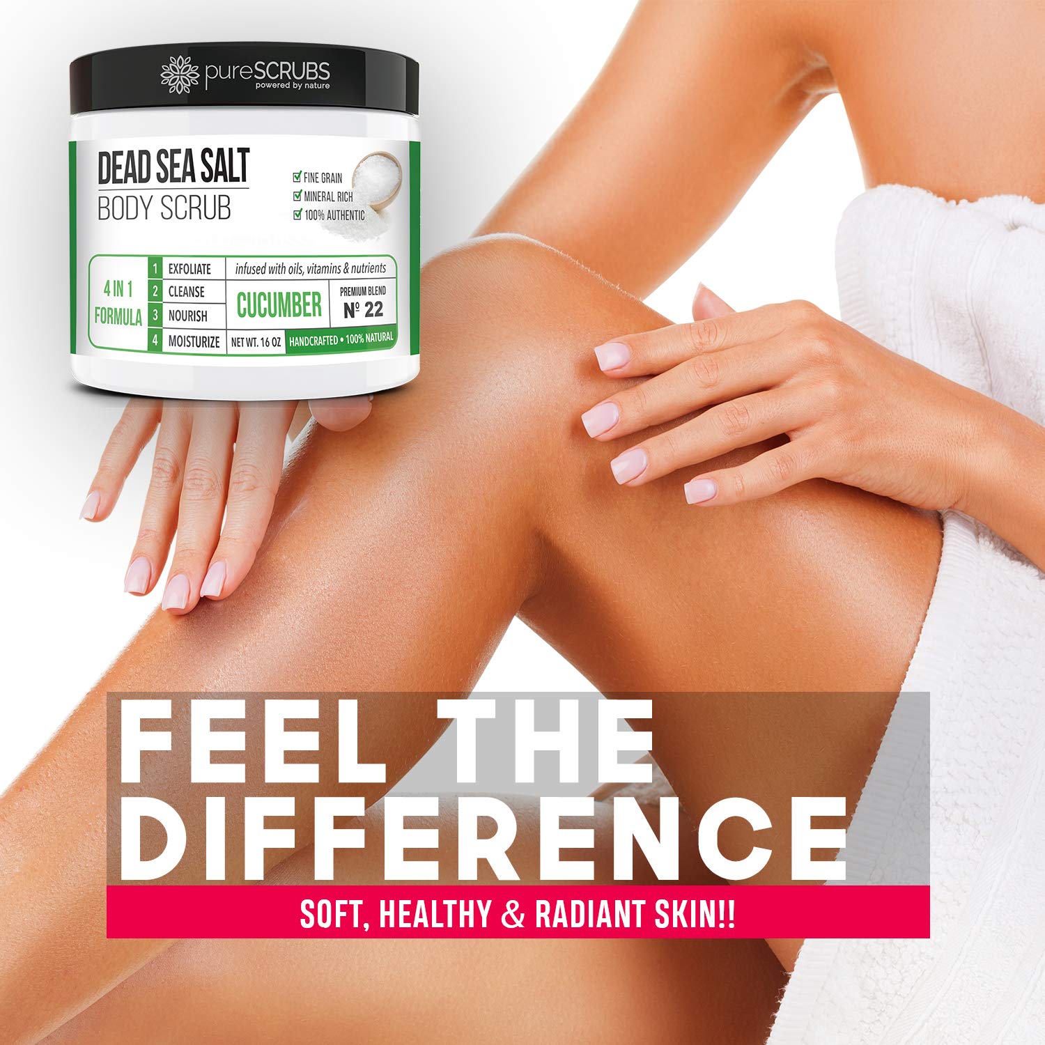 PureSCRUBS cucumber body scrub set closeup highlights natural ingredients and texture