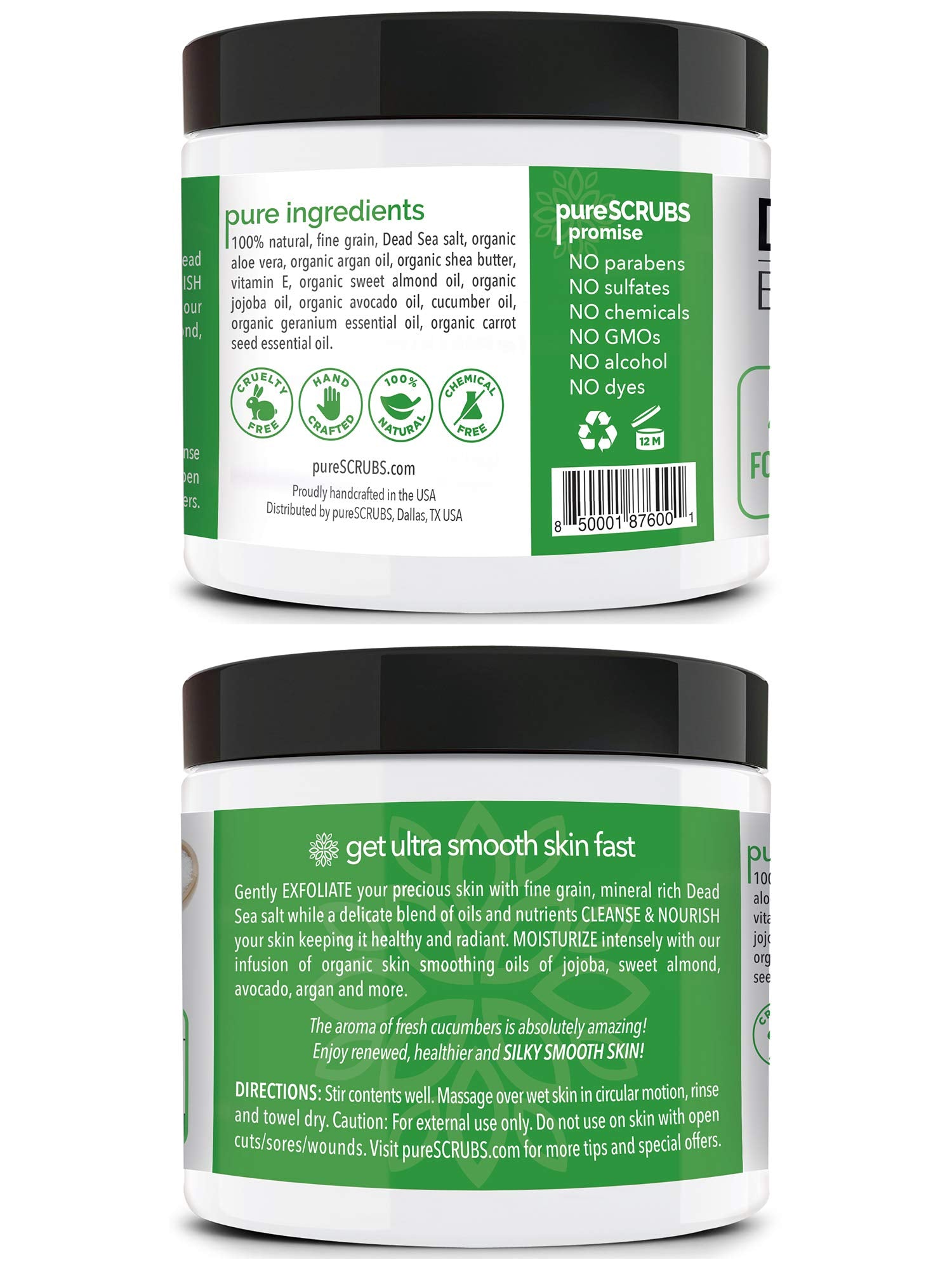PureSCRUBS cucumber body scrub set wooden spoon for easy scooping and mess-free application