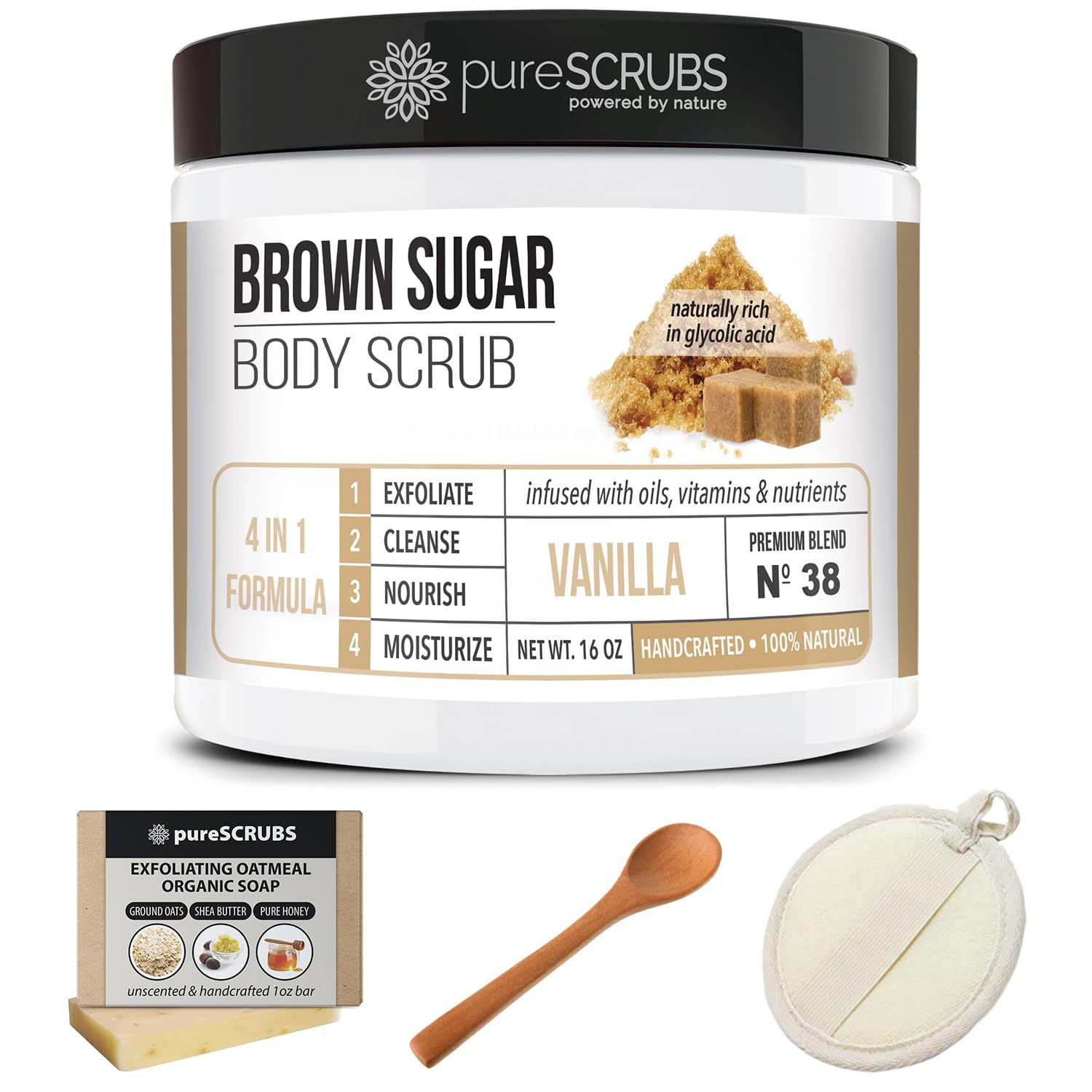 pureSCRUBS full-body setup demonstrates use on face, feet, and body