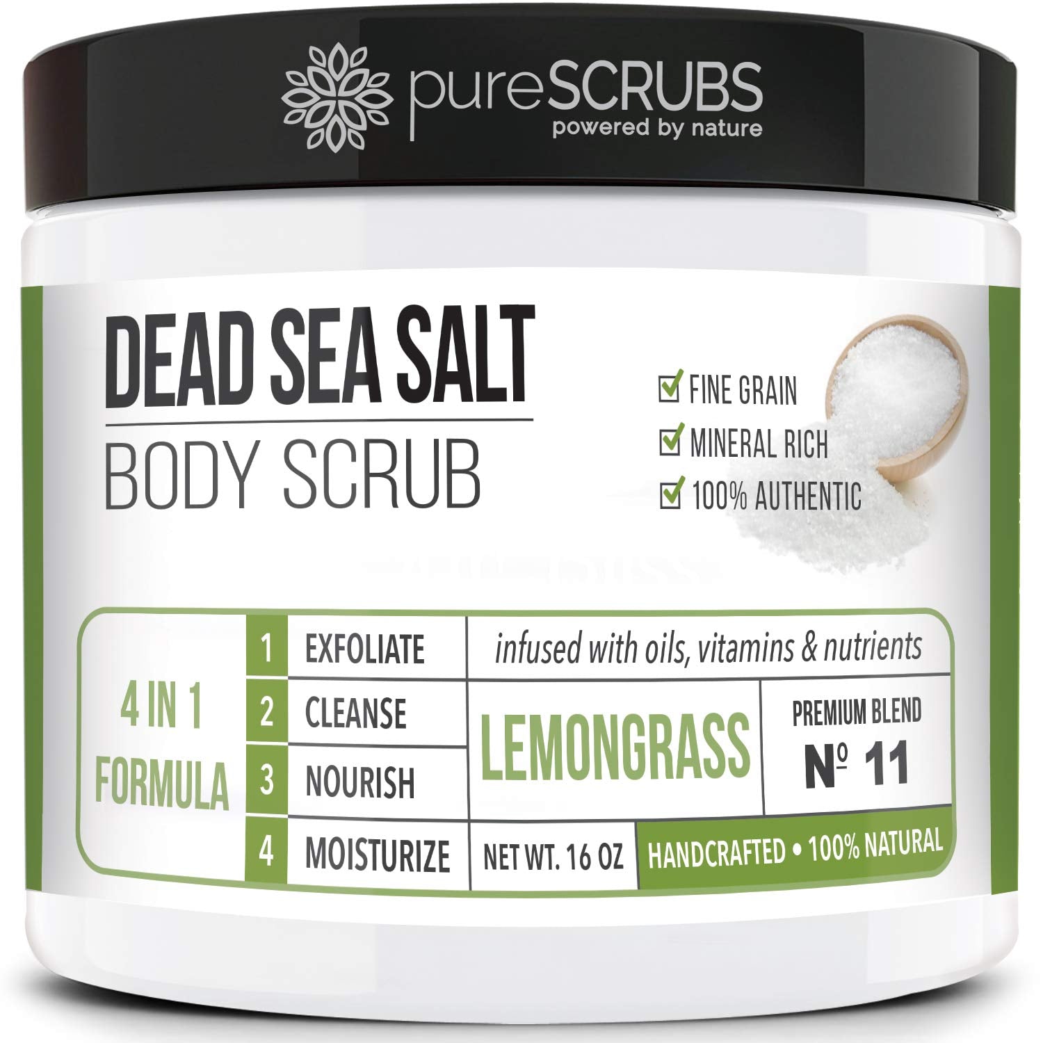 PureSCRUBS lemongrass scrub jar for smooth skin and spa-like care
