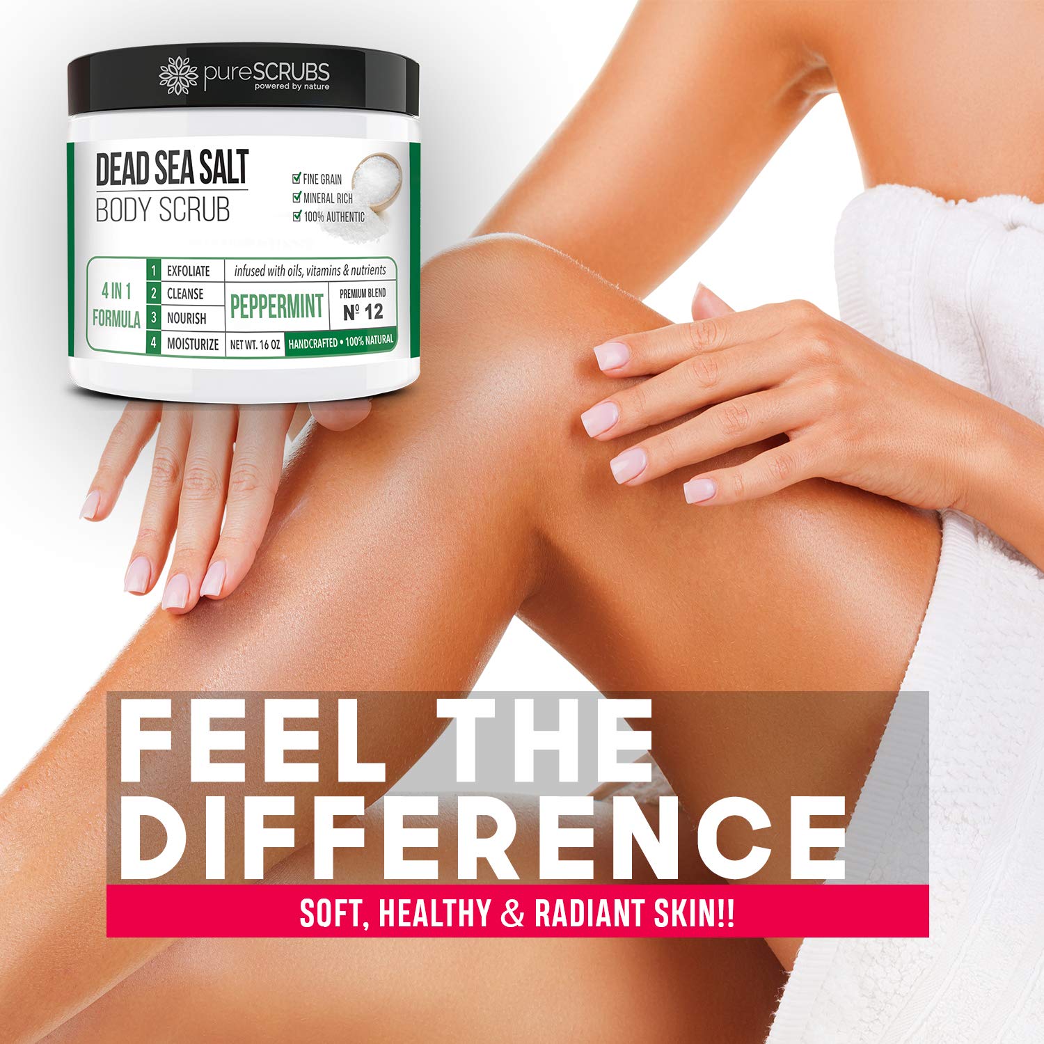 pureSCRUBS oatmeal exfoliating bar soap included for gentle cleanse.