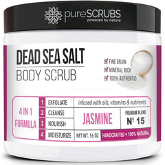 PureSCRUBS premium jasmine body scrub jar shows radiant skin potential
