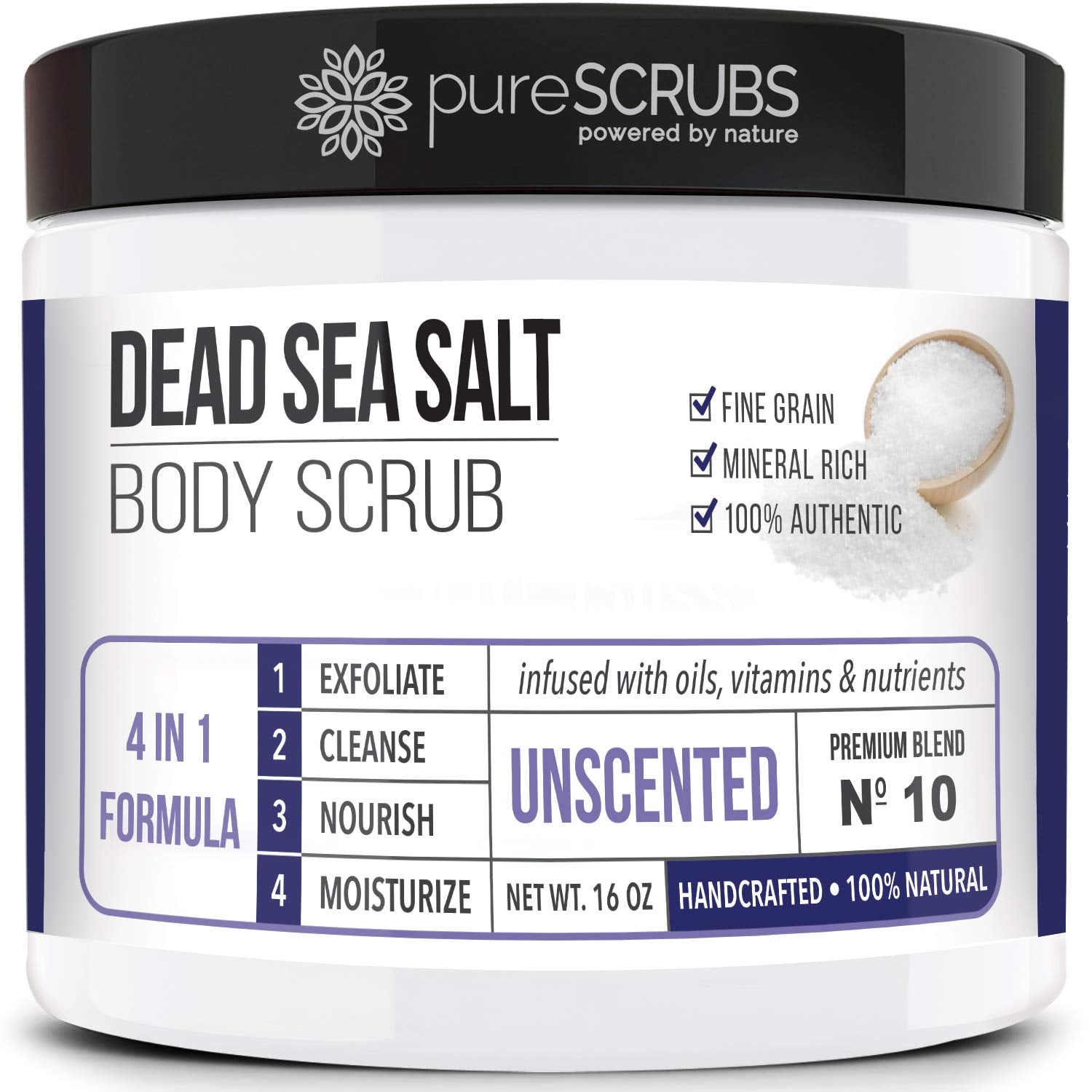 PureSCRUBS Premium Unscented 16oz scrub jar for smooth skin and gentle exfoliation.