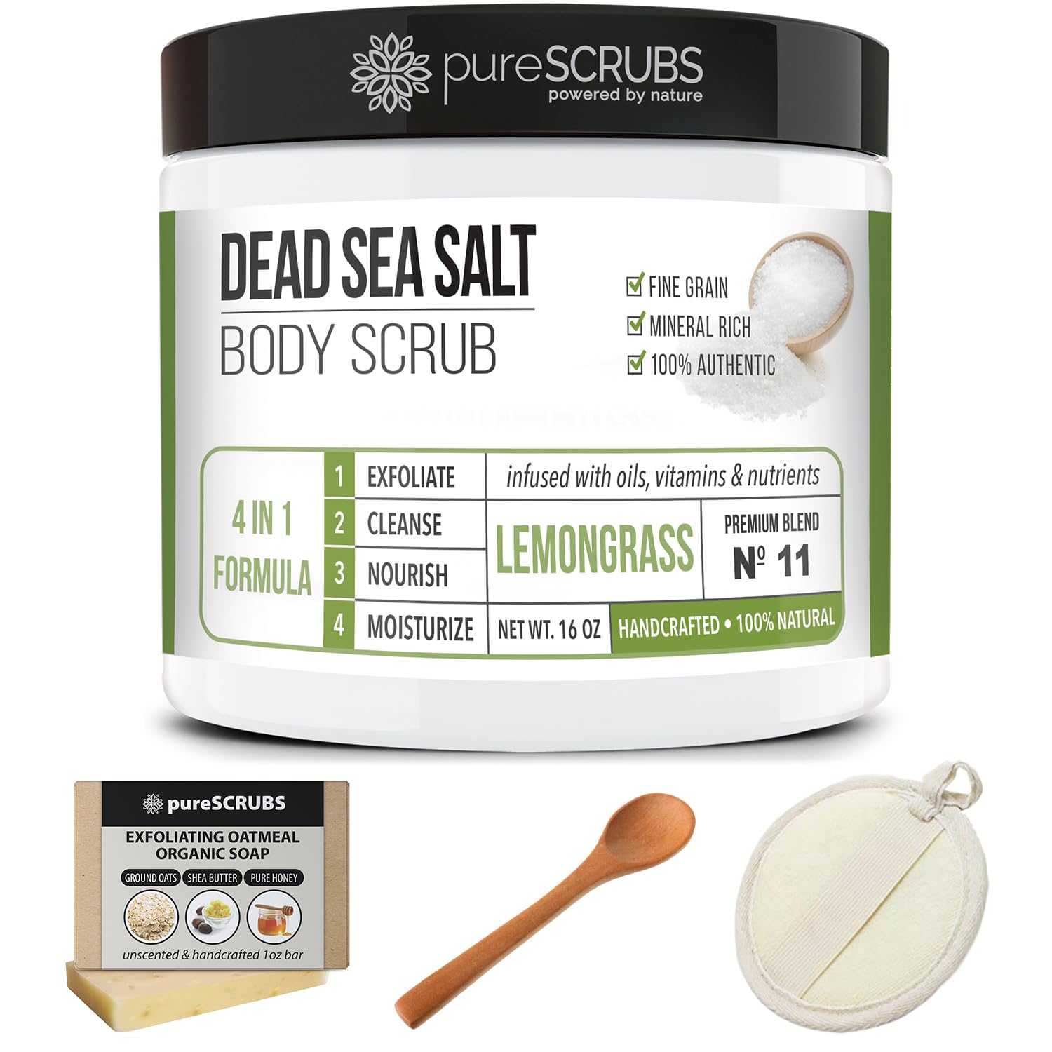 PureSCRUBS shower-ready display shows large 16oz jar