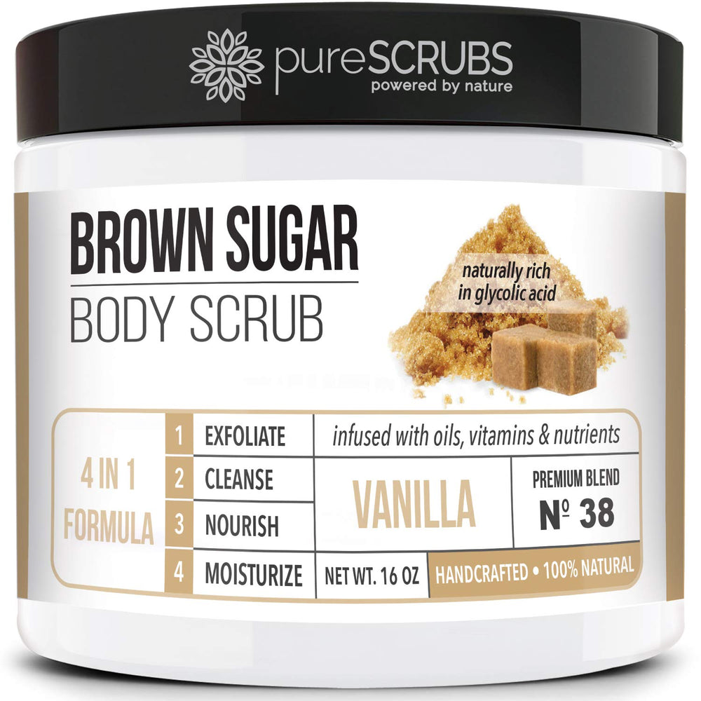 pureSCRUBS vanilla sugar scrub jar closeup shows rich texture for smooth, glowing skin