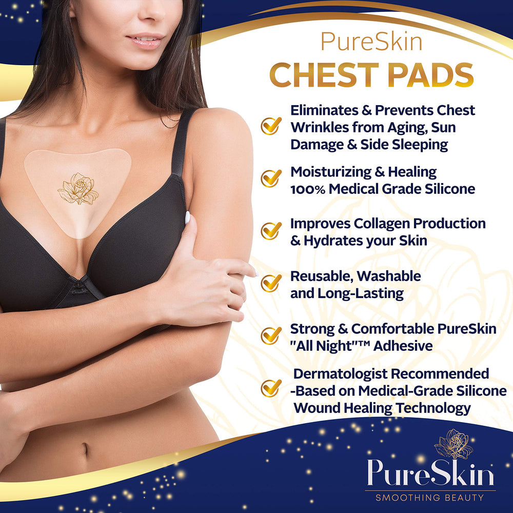 PureSkin Chest Wrinkle Pads on skin demonstrates wrinkle smoothing potential.