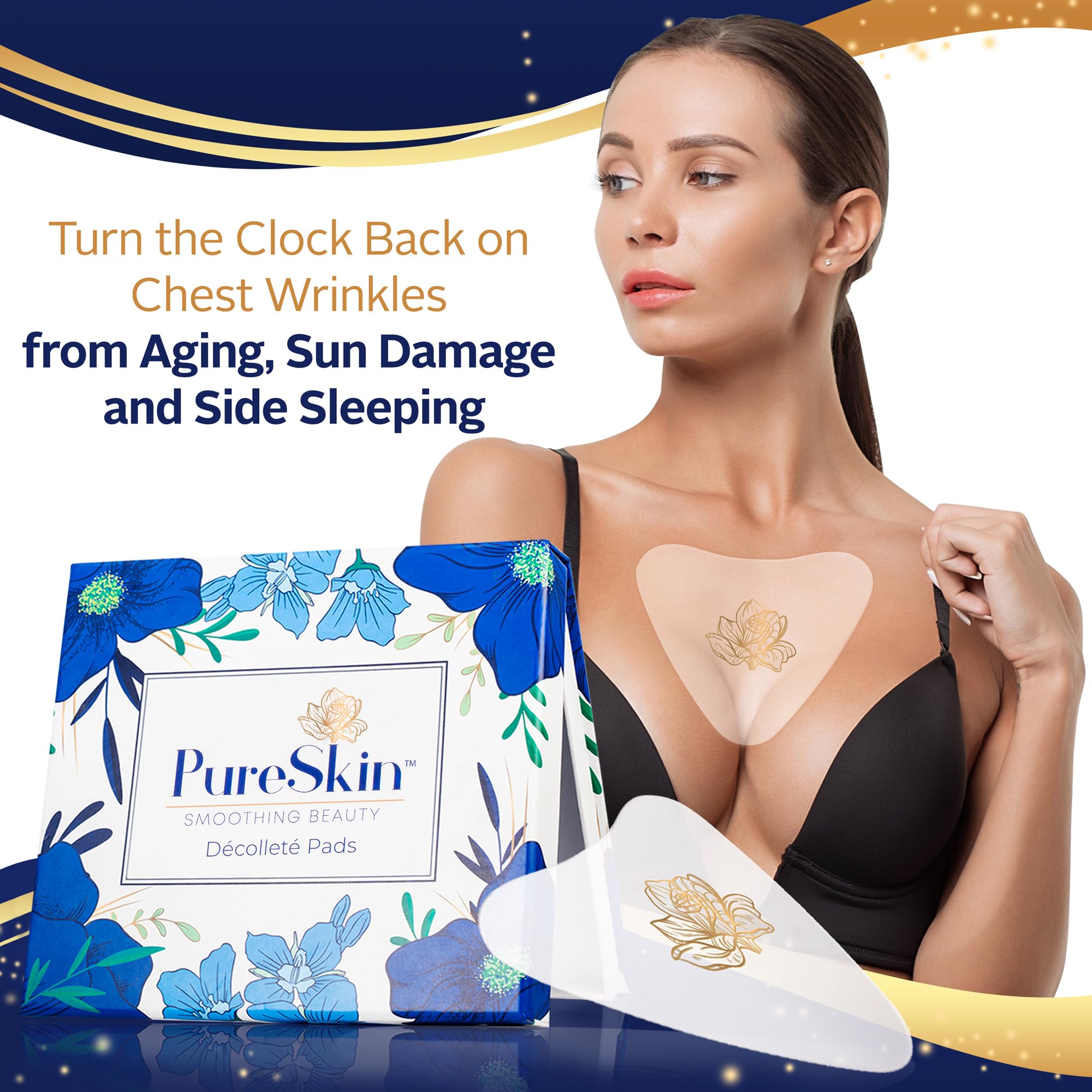 PureSkin Chest Wrinkle Pads USA-based brand signifies quality skincare.