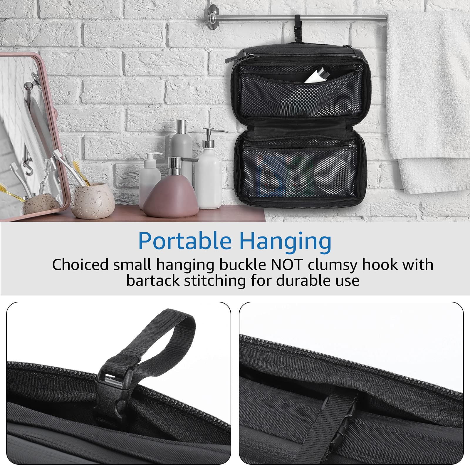 Purevave compact mens toiletry bag hanging buckle for easy hanging