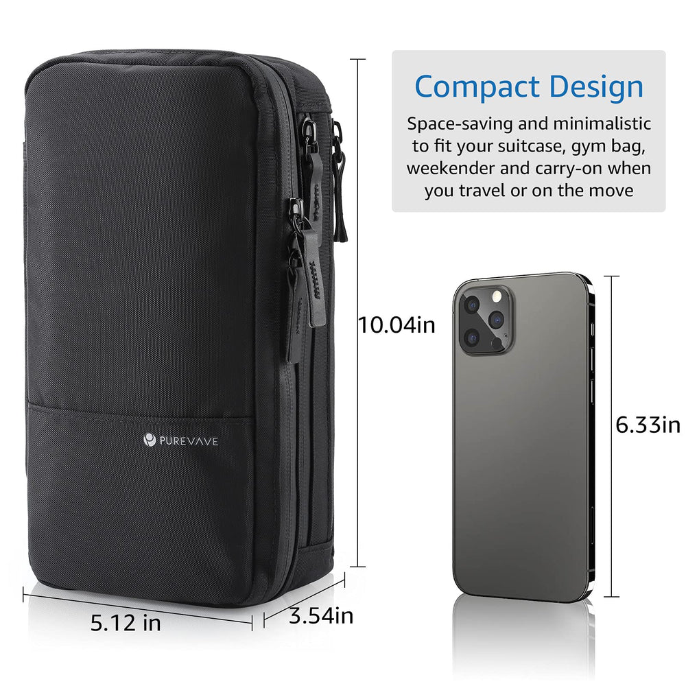 Purevave compact mens toiletry bag inside view shows secure elastic bands