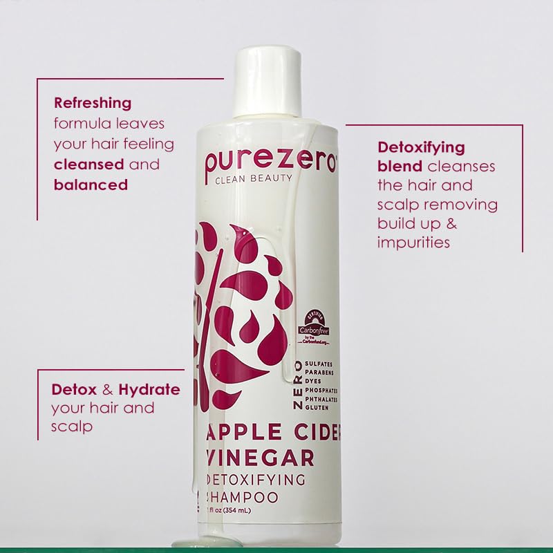 Purezero Apple Cider Vinegar Conditioner bottle highlights color-safe hydration.