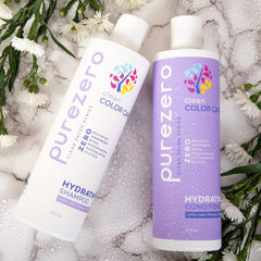 Purezero Clean Color Care Shampoo lather detail highlighting gentle cleansing for color-treated hair.