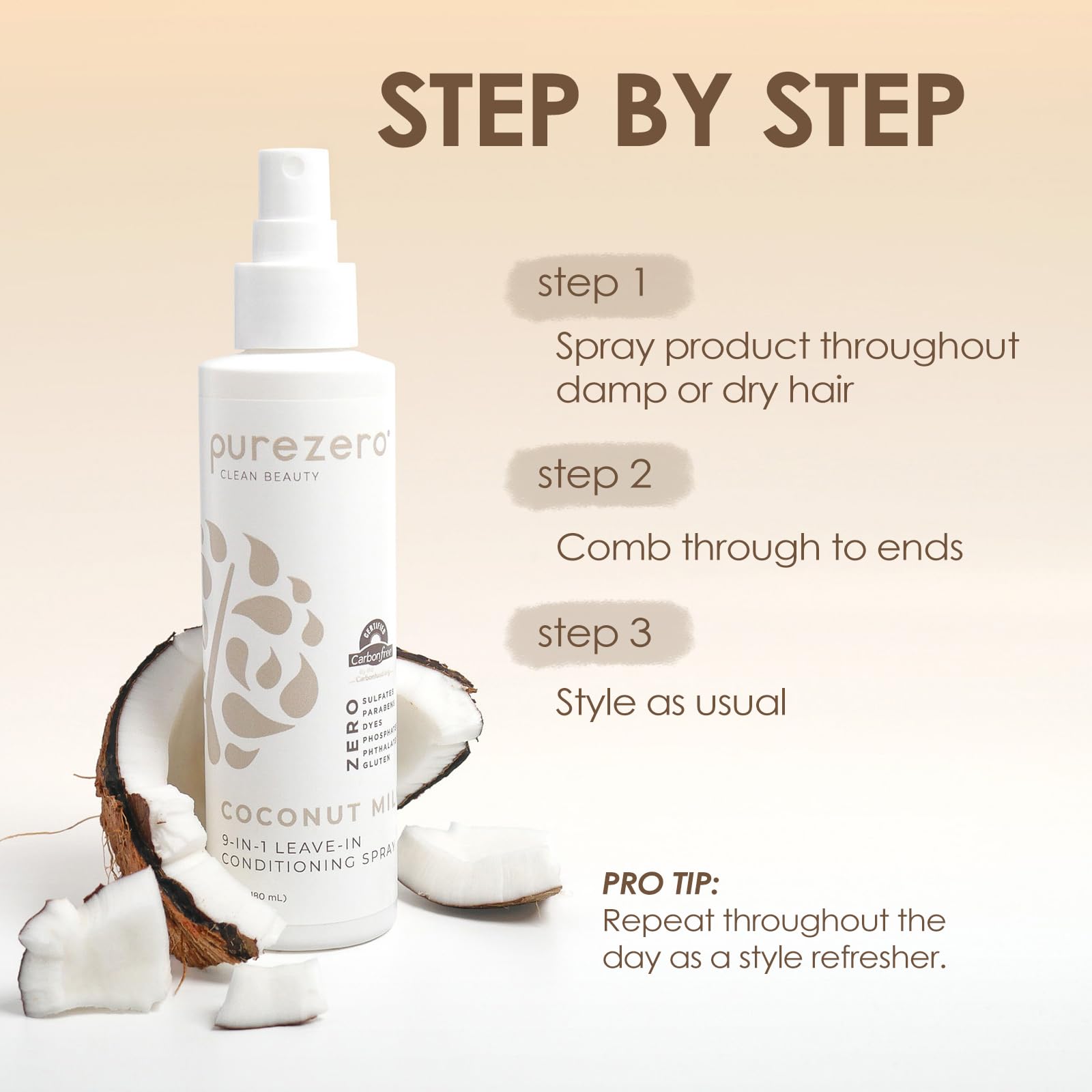 Purezero Coconut Milk dandruff care image emphasizes scalp comfort and cleanliness.
