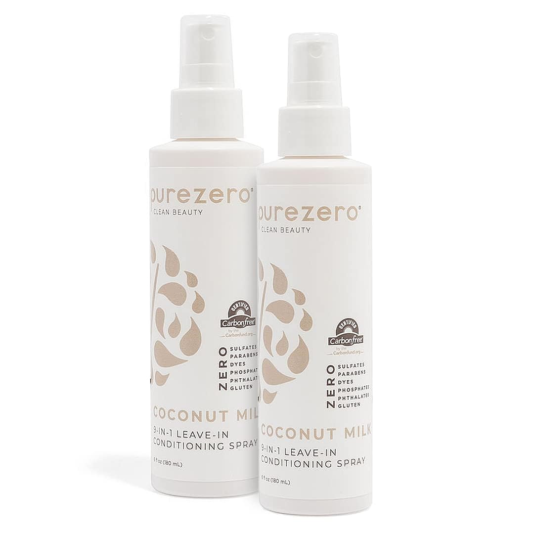 Purezero Coconut Milk leave-in bottle for daily hydration and frizz control.