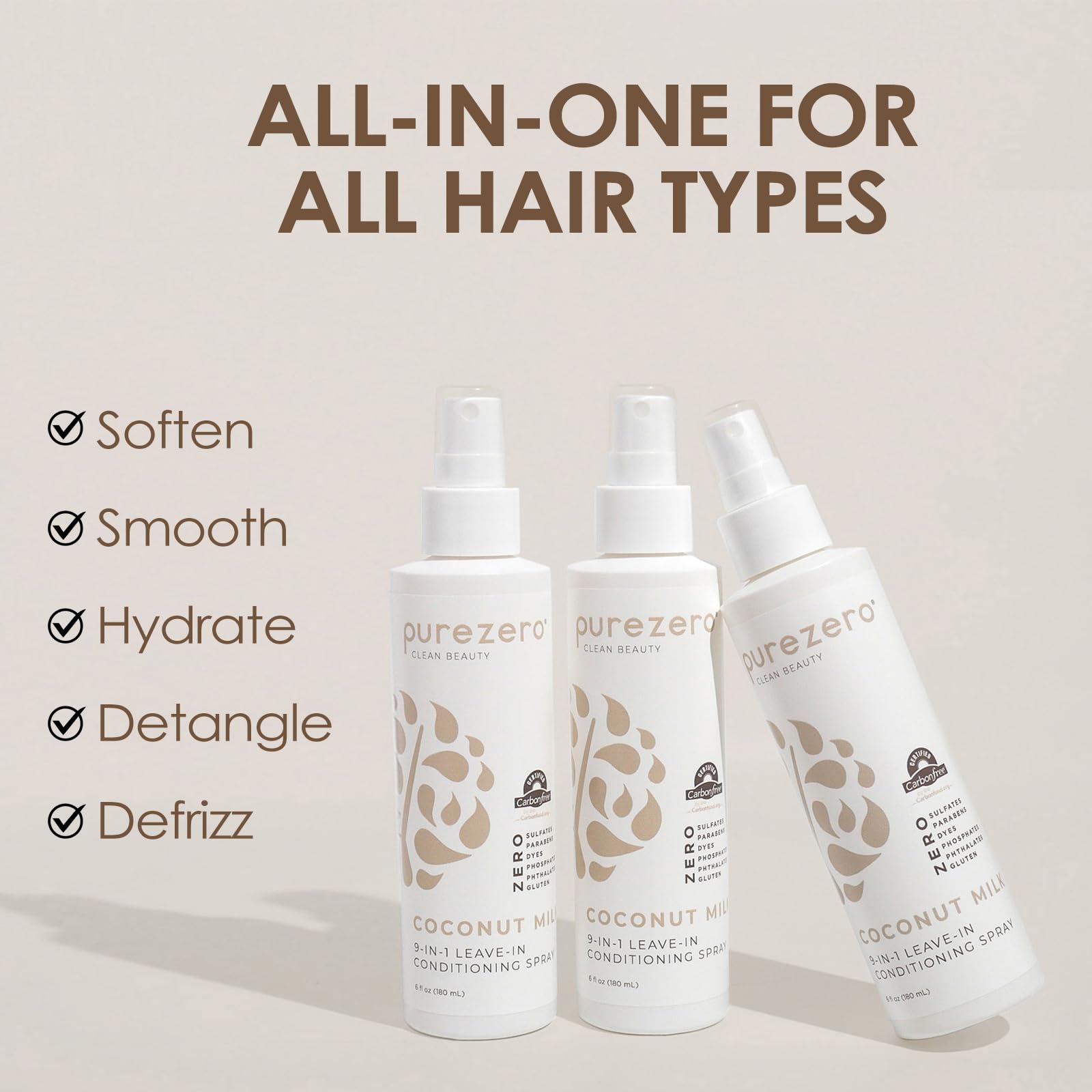 Purezero Coconut Milk spray application demonstrates even distribution and shine.