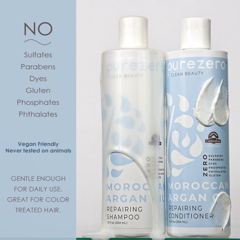 Purezero Moroccan Argan Oil Collection packaging showcases clean, salon-grade performance.