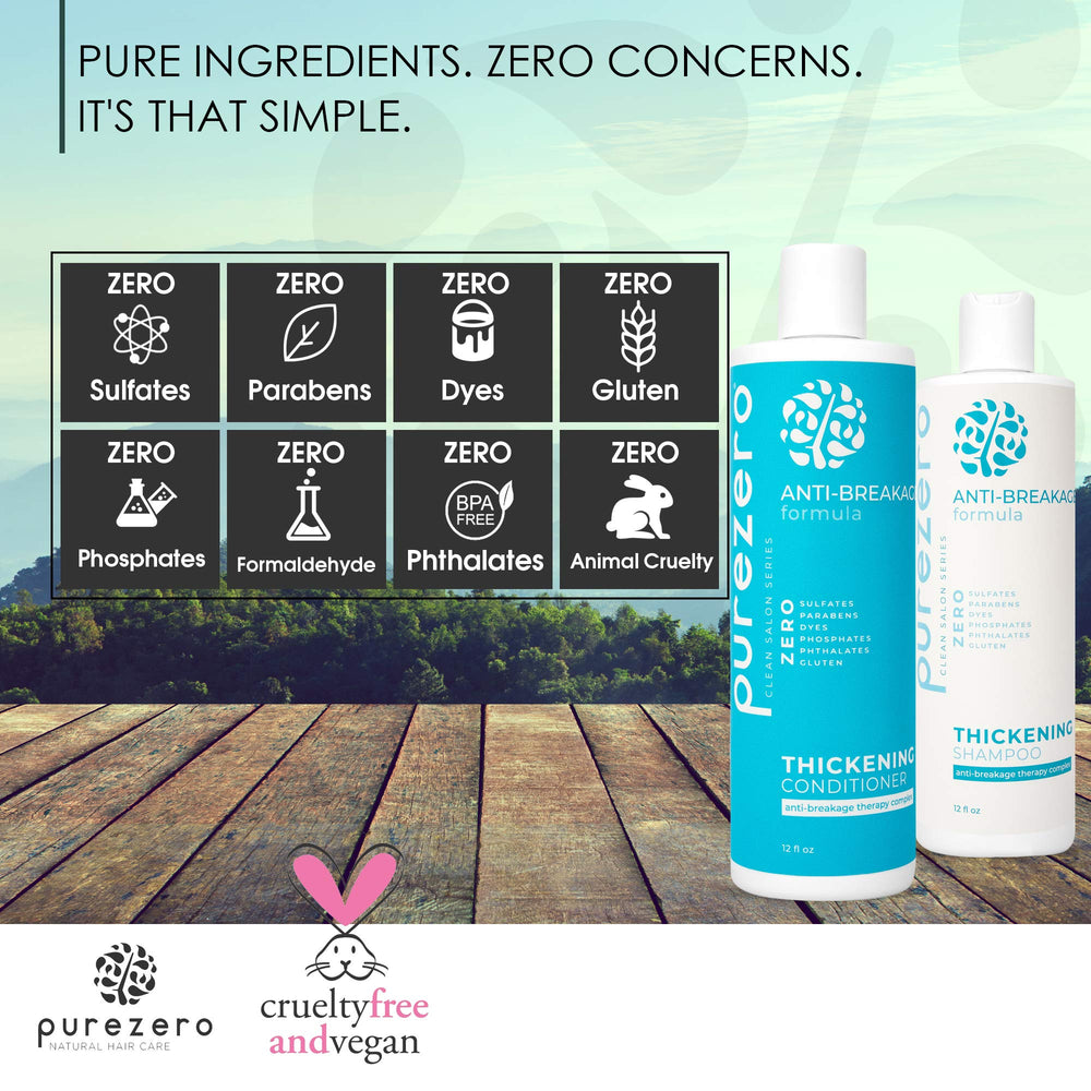 Purezero shampoo and conditioner set on display for easy purchase