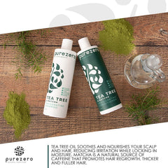 Purezero Tea Tree & Matcha conditioner close-up, nourishing cream texture.