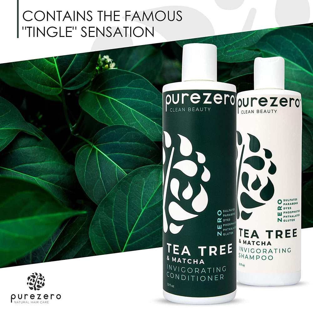Purezero Tea Tree & Matcha label detail highlighting clean ingredients.