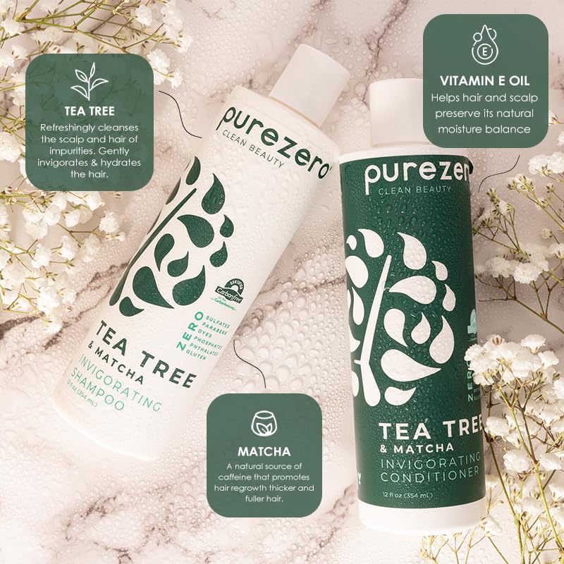 Purezero Tea Tree Oil drops close up indicating soothing scalp formula.
