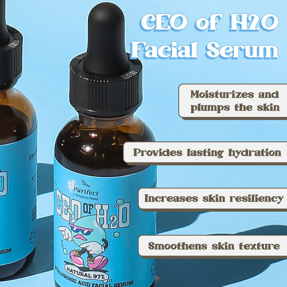 Purifect CEO of H2O serum dropper highlights quick-absorb hydration under makeup.