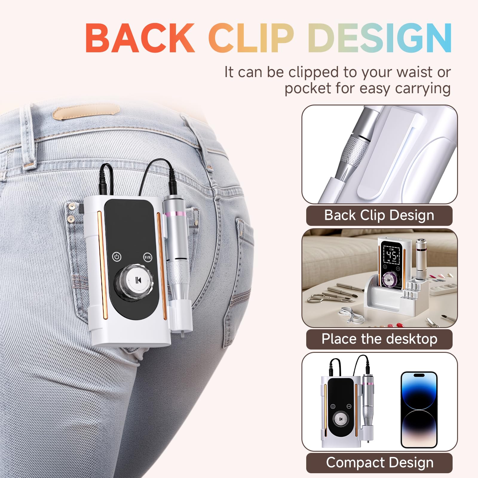 Puriom Nail Drill memory function preserves last speed for quick setup.