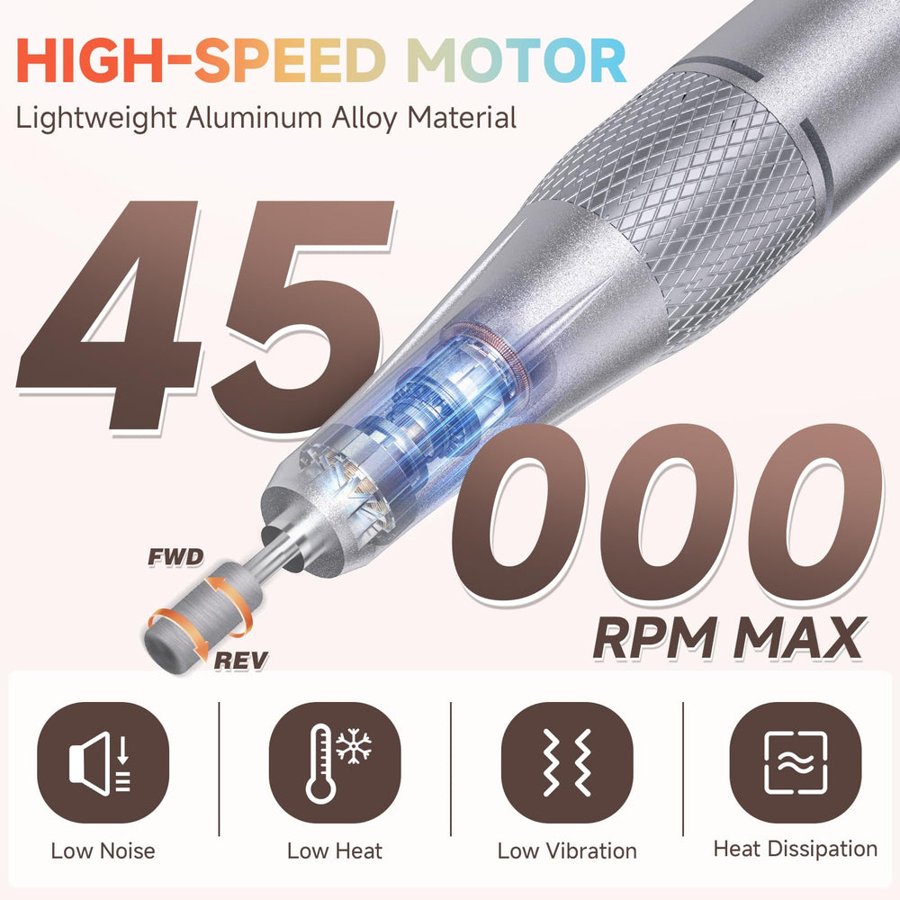 Puriom Nail Drill LED display adds high-tech feedback during settings adjustment.