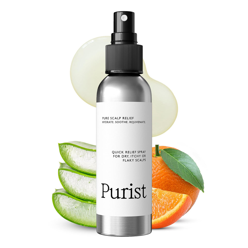 Purist Dandruff Spray bottle pour shows quick relief and hydration.