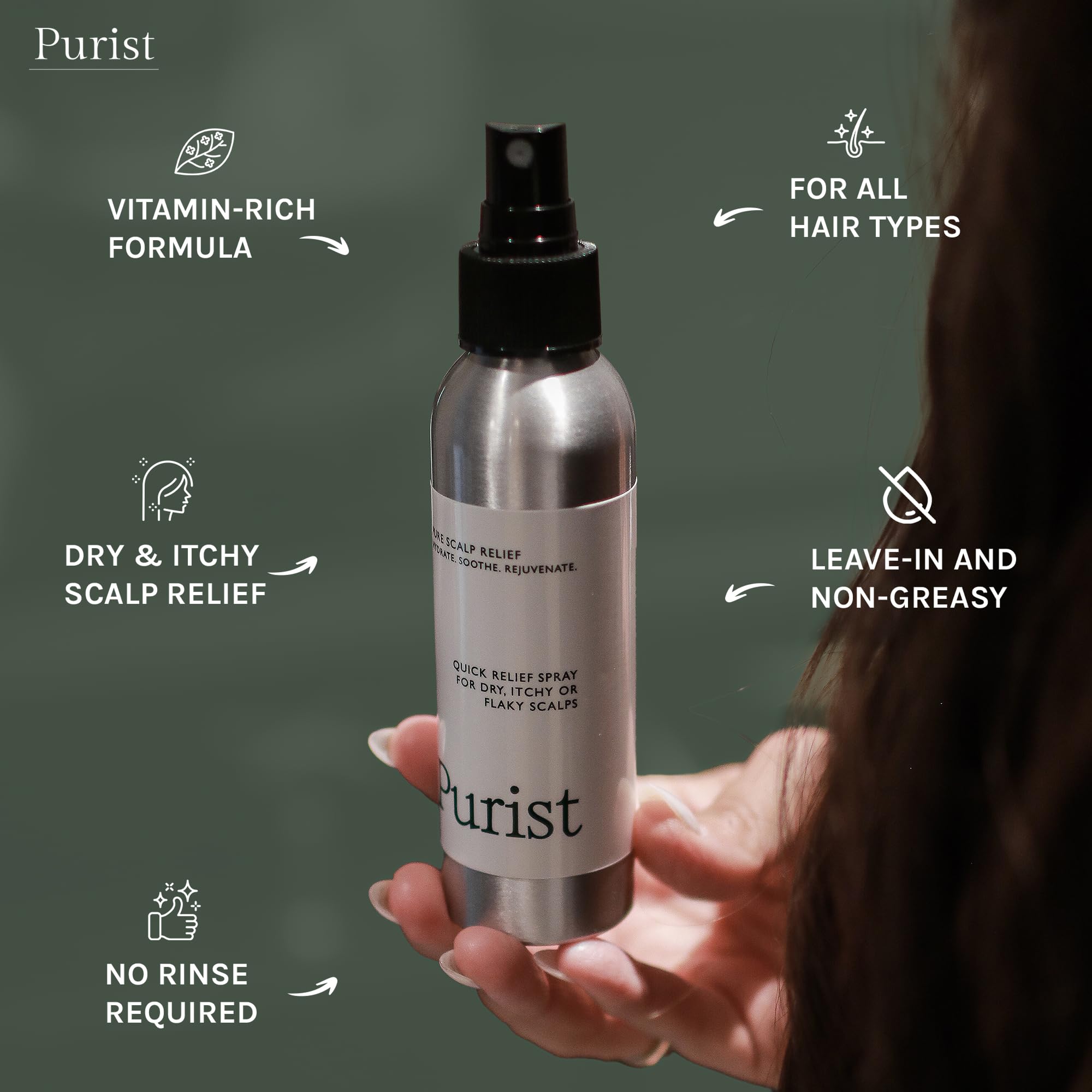Purist Dandruff Spray aloe vera ingredient supports gentle moisture.