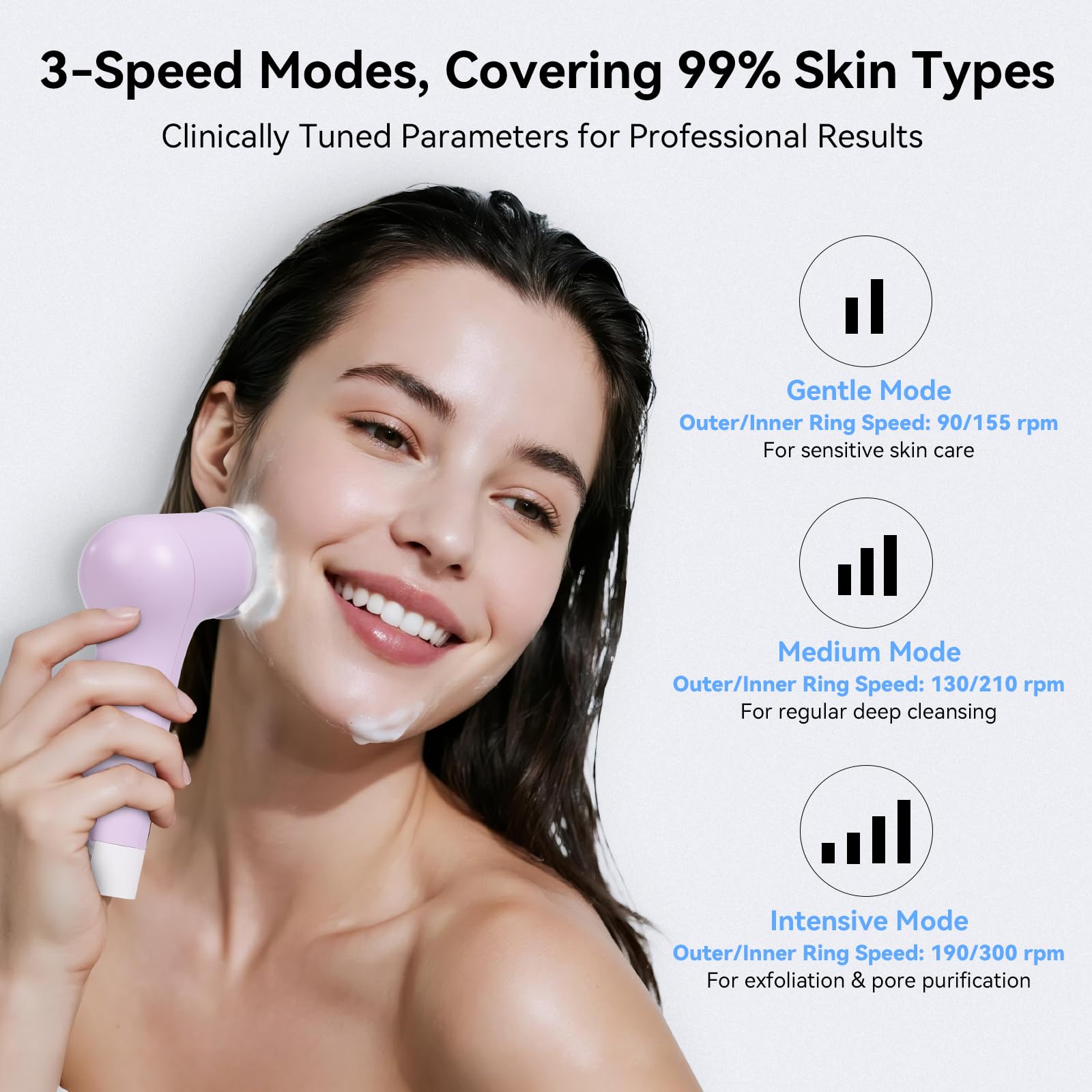 Purtif silicone face scrubber demonstrating daily cleansing with soft silicone touch.
