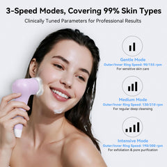 Purtif silicone face scrubber demonstrating daily cleansing with soft silicone touch.