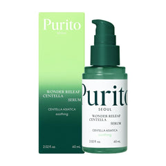 PURITO Centella Serum bottle closeup for calming hydration on irritated skin.