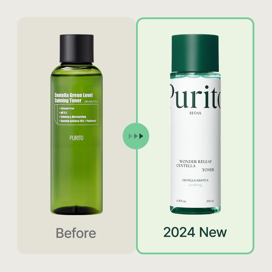 PURITO Centella Toner label closeup highlights calming centella benefits.