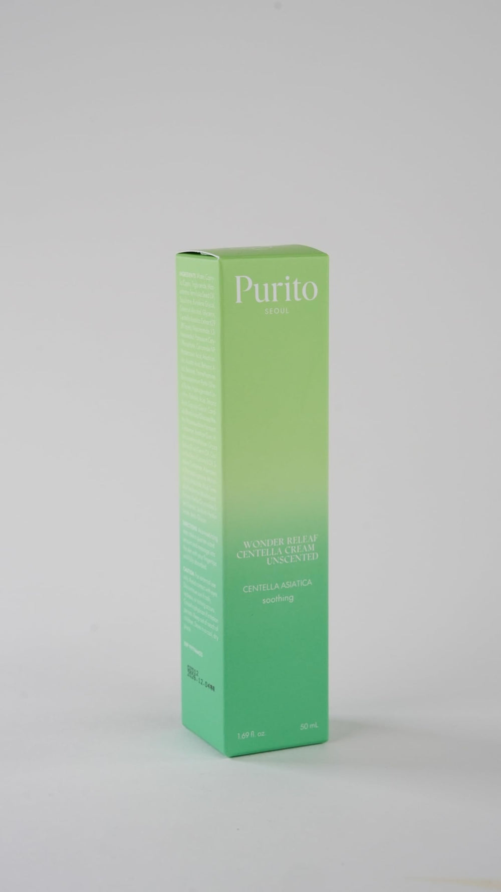 Purito Centella Unscented Cream Dermatologist-tested label emphasizes gentle formulation